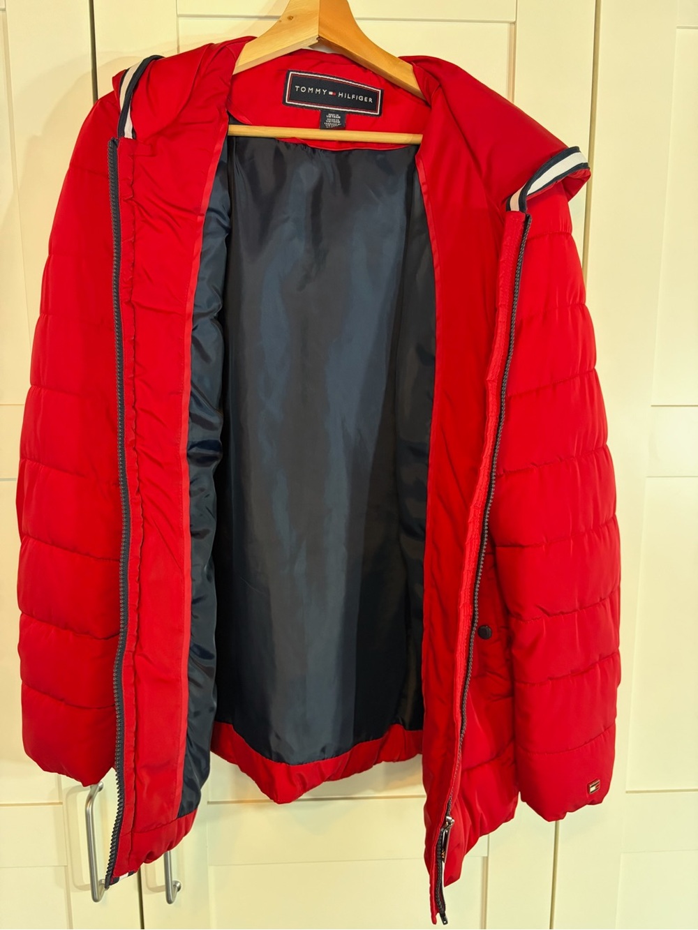 Tommy Hilfiger Red Quilted Hooded Puffer with Contrast Trim W